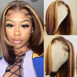 Peruvian Hair 13x4 Ombre Blonde Short Bob Pixie Cut Wigs For Women 180 Density Blonde Lace Front Wig Transparent Lace Synthetic Wig