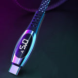 elvesmall USAMS U36 5A LED Display Real-Time Current Nylon Braided USB Type C Cable Fast Charge 1.2M Data Cable for Samsung Galaxy Xiaomi Huawei Mobile Phone