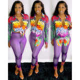 Women Print Two Piece Sets Outfits Casual Shirt and Legging Pants Set Easy Suit Free Ship