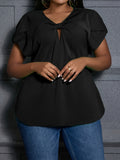 Plus Size Petal Sleeve Blouse - Chic Knot Front, Flattering Cut Out, Ultra-Casual Style with Delicate Sleeves - Perfect for Spring, Designed for Women with Curvy Figures