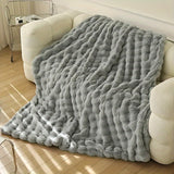 Soft and Warm Faux Rabbit Fur Blanket: Perfect for All Seasons - Suitable for Sofa, Bed, Office, Camping, and More - Machine Washable - No Embellishments - Reversible - 100% Polyester - Knitted - Other Craftsmanship - Active Print - Polyester Cover and Li