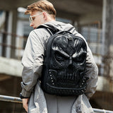 New Creative Soft Leather Backpack PU Leather Backpack Skull Fashion 3D Special Backpack Men's and Women's Backpacks