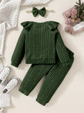 Toddler Baby Girls Cotton Ribbed Flying Sleeve Long Sleeve Top Trousers 2pcs Set, Kids Clothes Autumn And Winter