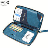 Solid Color RFID Portable Passport Holder, Multi Functional Airplane Ticket Clip, Travel Credit Card Wallet With Zipper And Wrist Strap