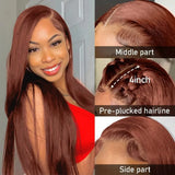 Reddish Brown Lace Front Human Hair Pre Plucked Dark Red Brown Bone Straight 13x4 13x6 HD Lace Frontal Wig on Sale Clearance