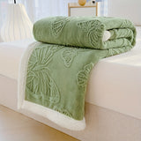 Soft and Warm Fleece Throw Blanket with Embroidered Butterfly Design - Available in Multiple Colors and Sizes