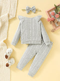 Toddler Baby Girls Cotton Ribbed Flying Sleeve Long Sleeve Top Trousers 2pcs Set, Kids Clothes Autumn And Winter