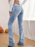 Stretchy Bootcut Jeans for Women - High-Waisted, Slant Pockets, Solid Color, All-Season, Woven Denim Trousers for Casual Wear - High-Quality, Comfortable, and Versatile Flare Leg Design