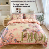 New Trendy Brand Washed Tencel Duvet Cover Double Sided Ice Silk Four Piece Set