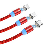 elvesmall USLION 360 Degree Rotate Round Magnetic LED TPE Fast Charging 3A 1M Type-C Micro USB Data Cable for Samsung S10+ Note8 HUAWEI P30Pro