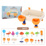 elvesmall 28 Pcs Creative DIY Assemble Fishing Table Summer Beach Magnetic Fishing Platform Parent-Child Interactive Puzzle Educational Toy for Kids Gift