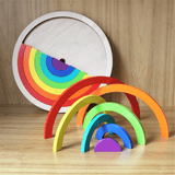 elvesmall Wooden Rainbow Blocks Stacking Model Building Construction Kids Toy Intellectual