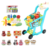 elvesmall Plastic Kids' Supermarket Shopping Cart Set with Accessories (Fruits & Vegetables & Snack Boxes) for Children Toys