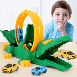 elvesmall Creative DIY Assemble Crocodile Parking Lot Catapults Rail Car 360° Rotating Transmitter Track Educational Puzzle Toy for Kids Gift