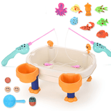 elvesmall 28 Pcs Creative DIY Assemble Fishing Table Summer Beach Magnetic Fishing Platform Parent-Child Interactive Puzzle Educational Toy for Kids Gift