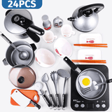 elvesmall 24/36Pcs Simulation Kitchen Cooking Pretend Play Set Educational Toy with Sound Light Effect for Kids Gift