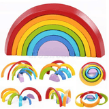 elvesmall KINGSO Wooden Rainbow Toys 7Pcs Rainbow Stacker Educational Learning Toy Puzzles Colorful Building Blocks for Kids Baby Toddlers