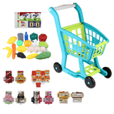 elvesmall Plastic Kids' Supermarket Shopping Cart Set with Accessories (Fruits & Vegetables & Snack Boxes) for Children Toys