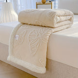 Soft and Warm Fleece Throw Blanket with Embroidered Butterfly Design - Available in Multiple Colors and Sizes