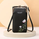 Mini Floral Embroidered Crossbody Bag - Adjustable Strap, Stain Resistant, PU Material, Polyester Lining, Card Holder & Purse Wallet - Fashionable Messenger Bag for Women