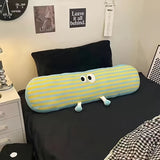Modern Striped Cartoon Long Body Pillow for Adults, Knit Fabric Acrylic Cover, Washable Polyester Fiber Filling, Multipurpose All-Season Bed Rest Pillow with Zipper Closure - No Electricity or Battery Needed