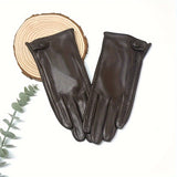 Warm & Waterproof Velvet Lined Leather Gloves - Rich Solid Color, Genuine Leather, Button Touchscreen, Classic Design, Insulating Warmth - Perfect for Autumn and Winter Driving, Cycling, and Outdoor Activities