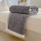 Soft and Warm Fleece Throw Blanket with Embroidered Butterfly Design - Available in Multiple Colors and Sizes