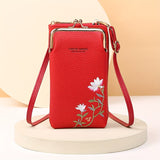 Mini Floral Embroidered Crossbody Bag - Adjustable Strap, Stain Resistant, PU Material, Polyester Lining, Card Holder & Purse Wallet - Fashionable Messenger Bag for Women