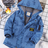 Stylish Boys' Dinosaur Hooded Jacket - Water Resistant, Fleece Lined, Long Sleeve, Zip Up, Windbreaker Design - Perfect for Outdoor Activities and Casual Wear