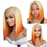 Peruvian Hair 13x4 Ombre Blonde Short Bob Pixie Cut Wigs For Women 180 Density Blonde Lace Front Wig Transparent Lace Synthetic Wig