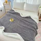 Soft and Warm Fleece Throw Blanket with Embroidered Butterfly Design - Available in Multiple Colors and Sizes