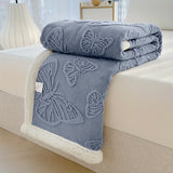 Soft and Warm Fleece Throw Blanket with Embroidered Butterfly Design - Available in Multiple Colors and Sizes