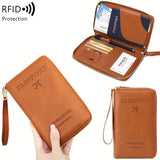 Solid Color RFID Portable Passport Holder, Multi Functional Airplane Ticket Clip, Travel Credit Card Wallet With Zipper And Wrist Strap