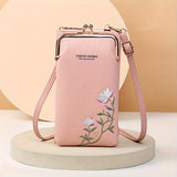 Mini Floral Embroidered Crossbody Bag - Adjustable Strap, Stain Resistant, PU Material, Polyester Lining, Card Holder & Purse Wallet - Fashionable Messenger Bag for Women