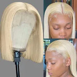 Peruvian Hair 13x4 Ombre Blonde Short Bob Pixie Cut Wigs For Women 180 Density Blonde Lace Front Wig Transparent Lace Synthetic Wig