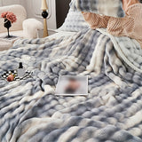 Ultra-Soft Tuscany Blue Carved Fleece Throw Blanket - Skin-Friendly, Warm & Cozy For Couch, Office, Bed, Travel & Camping