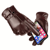 Winter Warmth Master - Men's Faux Leather Full Finger Gloves for Cycling, Driving, Skiing - Waterproof, Touchscreen Compatible, and Anti-Slip