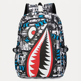 Large Capacity Oxford Sports Backpack with Sharp Teeth Graffiti Print - Durable, Water-Resistant, and Spacious for College, Outdoor, and Library Use - Perfect for Cool Men and Women