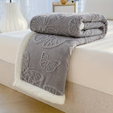 Soft and Warm Fleece Throw Blanket with Embroidered Butterfly Design - Available in Multiple Colors and Sizes