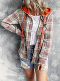 Plus Size Plaid Print Hooded Shirt, Casual Long Sleeve Button Front Shirt, Women's Plus Size Clothing