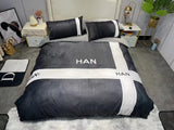 New designer printed cotton four-piece letter flower bed cover pillowcase Black and White C200x230cm