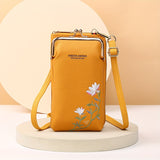 Mini Floral Embroidered Crossbody Bag - Adjustable Strap, Stain Resistant, PU Material, Polyester Lining, Card Holder & Purse Wallet - Fashionable Messenger Bag for Women