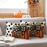 Sm:)e Fall Polka Dot Pumpkin Throw Pillow Cover 12x20 Inch, Seasonal Autumn Thanksgiving Harvest Decoration For Home Sofa Couch