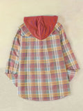 Plus Size Plaid Print Hooded Shirt, Casual Long Sleeve Button Front Shirt, Women's Plus Size Clothing