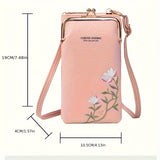 Mini Floral Embroidered Crossbody Bag - Adjustable Strap, Stain Resistant, PU Material, Polyester Lining, Card Holder & Purse Wallet - Fashionable Messenger Bag for Women