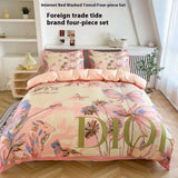 New Trendy Brand Washed Tencel Duvet Cover Double Sided Ice Silk Four Piece Set