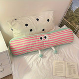Modern Striped Cartoon Long Body Pillow for Adults, Knit Fabric Acrylic Cover, Washable Polyester Fiber Filling, Multipurpose All-Season Bed Rest Pillow with Zipper Closure - No Electricity or Battery Needed