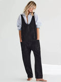 Plain Washed Loose Fit Adjustable Strap Patch Pocket Casual Hip Hop Denim Overall Dungarees, Women's Denim Jeans & Clothing