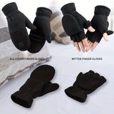 Polar Fleece Warm Flip Gloves Solid Color Half Finger Touchscreen Gloves Outdoor Cycling Driving Gloves Unisex Work Gloves