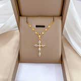 Women's Fashion Light Luxury Set Colorful Water Droplets Zircon Cross Pendant Necklace Women's Accessories